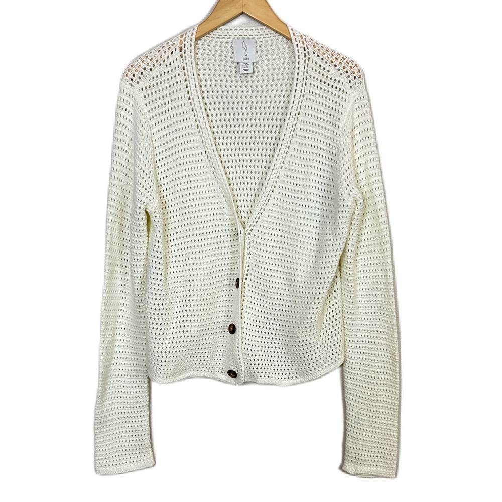 Joie Cream Open Weave Crochet Cardigan Cottage-core Sweater‎ Women’s Large NWOT